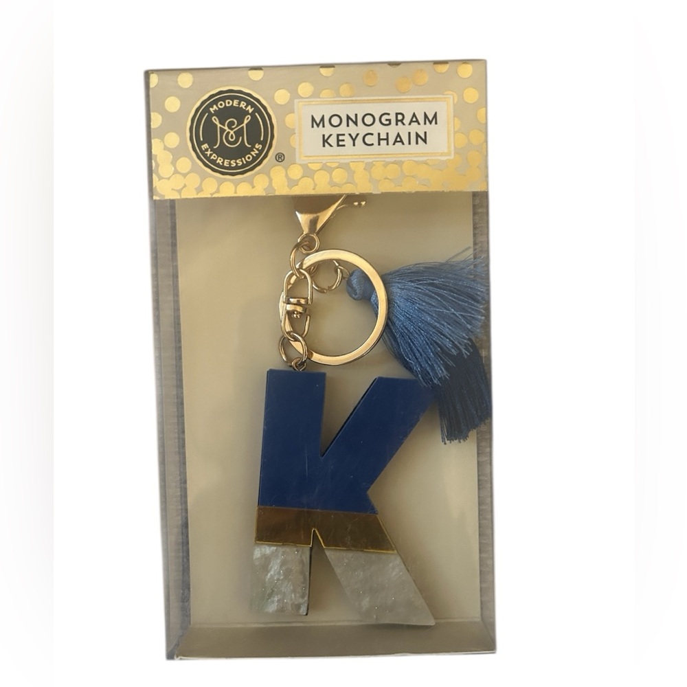 Blue and Gold Monogram Keychain “K”